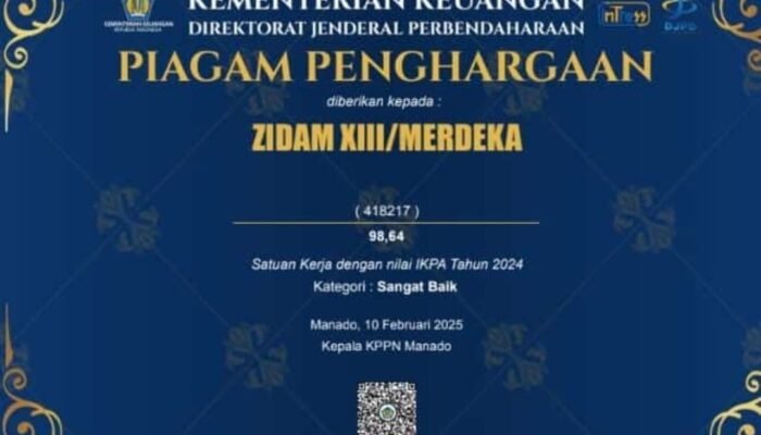 Zidam XIII/Merdeka Raih Penghargaan IKPA 2024 Kategori Sangat Baik