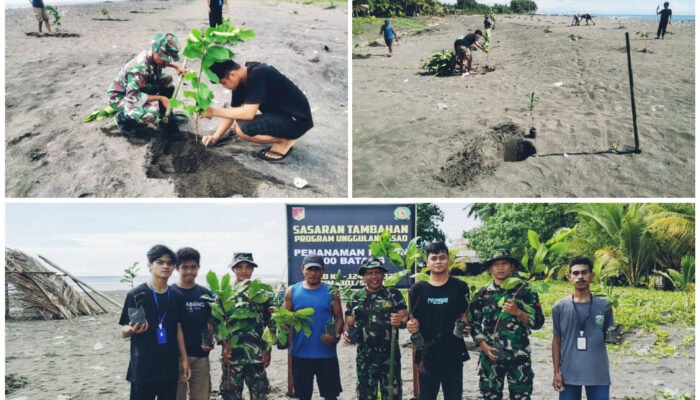 Satgas TMMD 124 Tanam 200 Pohon di Pesisir Likuang, Wujud Nyata Peduli Lingkungan