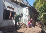 Babinsa Koramil 1301-02/Siau Bantu Warga Bersihkan Halaman Rumah Rawan Banjir di Kampung Laghaeng