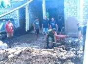 Babinsa Kelurahan Bahu Bersama Pemuda GMIST Sondang Gotong Royong Bersihkan Rumah Warga Terdampak Banjir