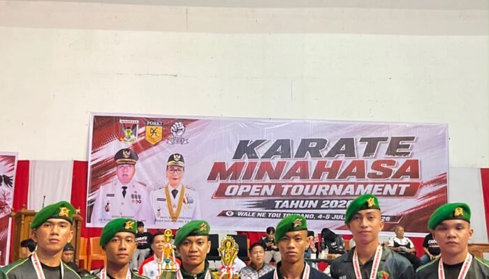 Sabet 27 Medali, Atlet Karate Yonif TP 916/Bara Sakti dan Dojo Lemkari Tangkoko Juara Umum Tiga Piala Minahasa Open