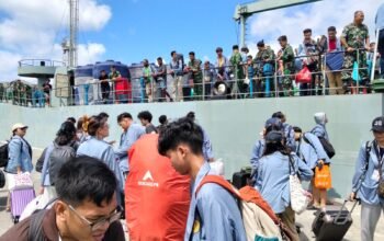 Setelah Perjalanan Laut, Personel Karya Bakti Skala Besar Kodam XIII/Merdeka Tiba di Pelabuhan Melonguane Talaud
