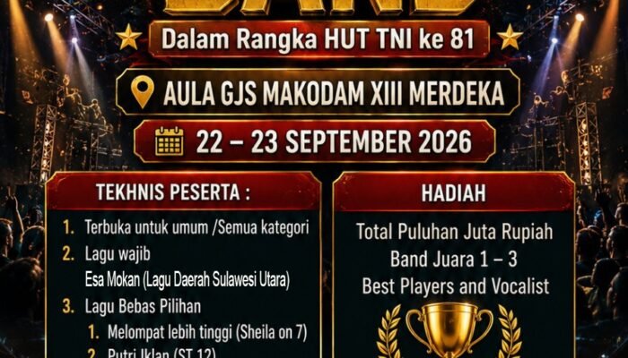 Kodam XIII/Merdeka Gelar Festival Band Sambut HUT ke-81 TNI, Hadiah Puluhan Juta Rupiah