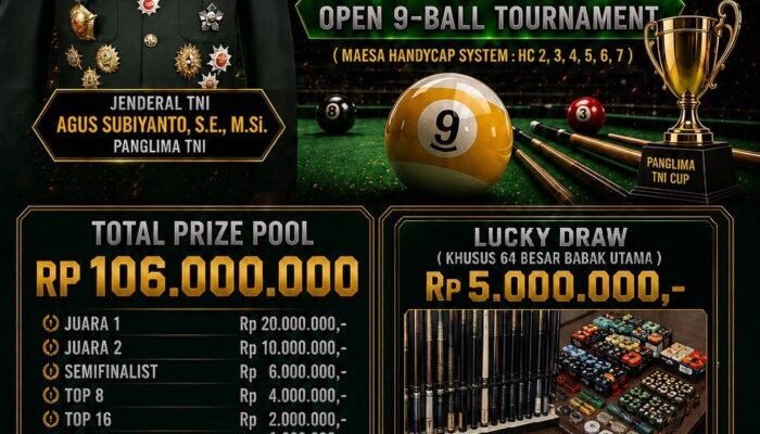 Peringati HUT ke-81 TNI, Kodam XIII/Merdeka Gelar Turnamen Biliar Panglima TNI Cup Open 9-Ball Berhadiah Rp106 Juta