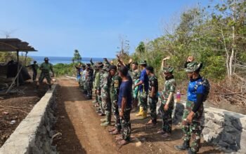 Pacu Progres Jalan Rabat Beton, Satgas TMMD ke-130 Kodim 1301/Sangihe Gelar Apel Pagi